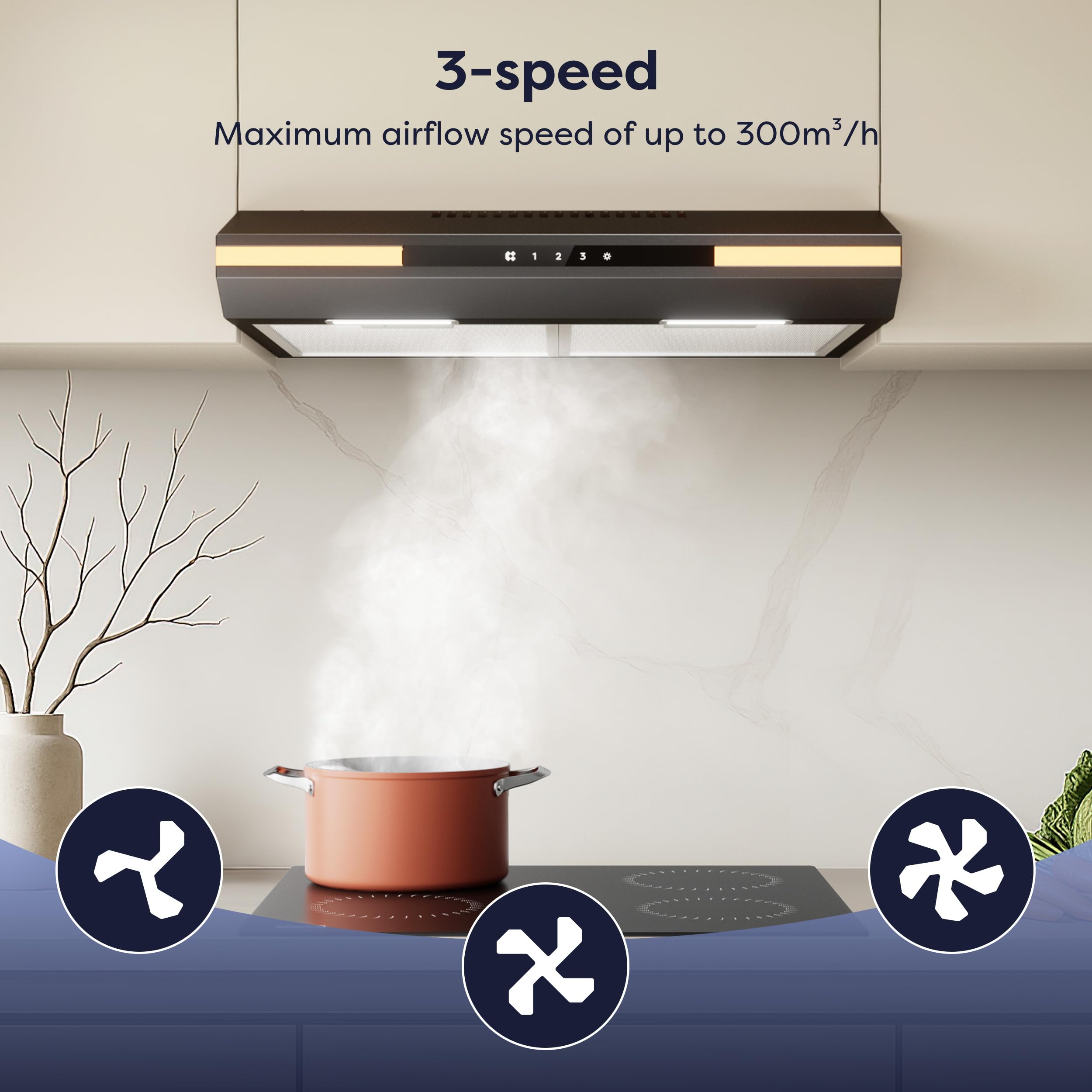 CIARRA CBCB6921 A+ okap kuchenny do zabudowy 60 cm termoobieg i wywiew czarny | Obsługa SensorTouch, wyświetlacz LCD z lampą sterowaną oddychaniem, zintegrowana szafka dolna CBCF011 filtr z węglem aktywnym