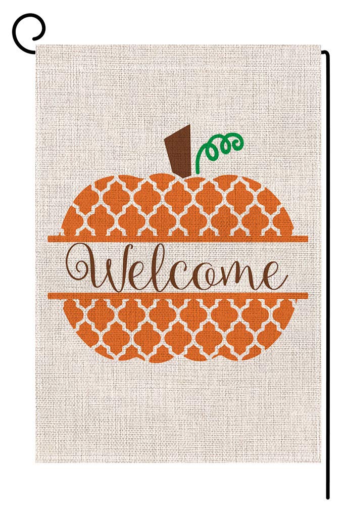 BLKWHT Welcome Fall Pumpkin Thanksgiving Small Garden Flag Vertical Double Sided 12.5 x 18 Inches Farmhouse Autumn Burlap Yard Outdoor Decor
