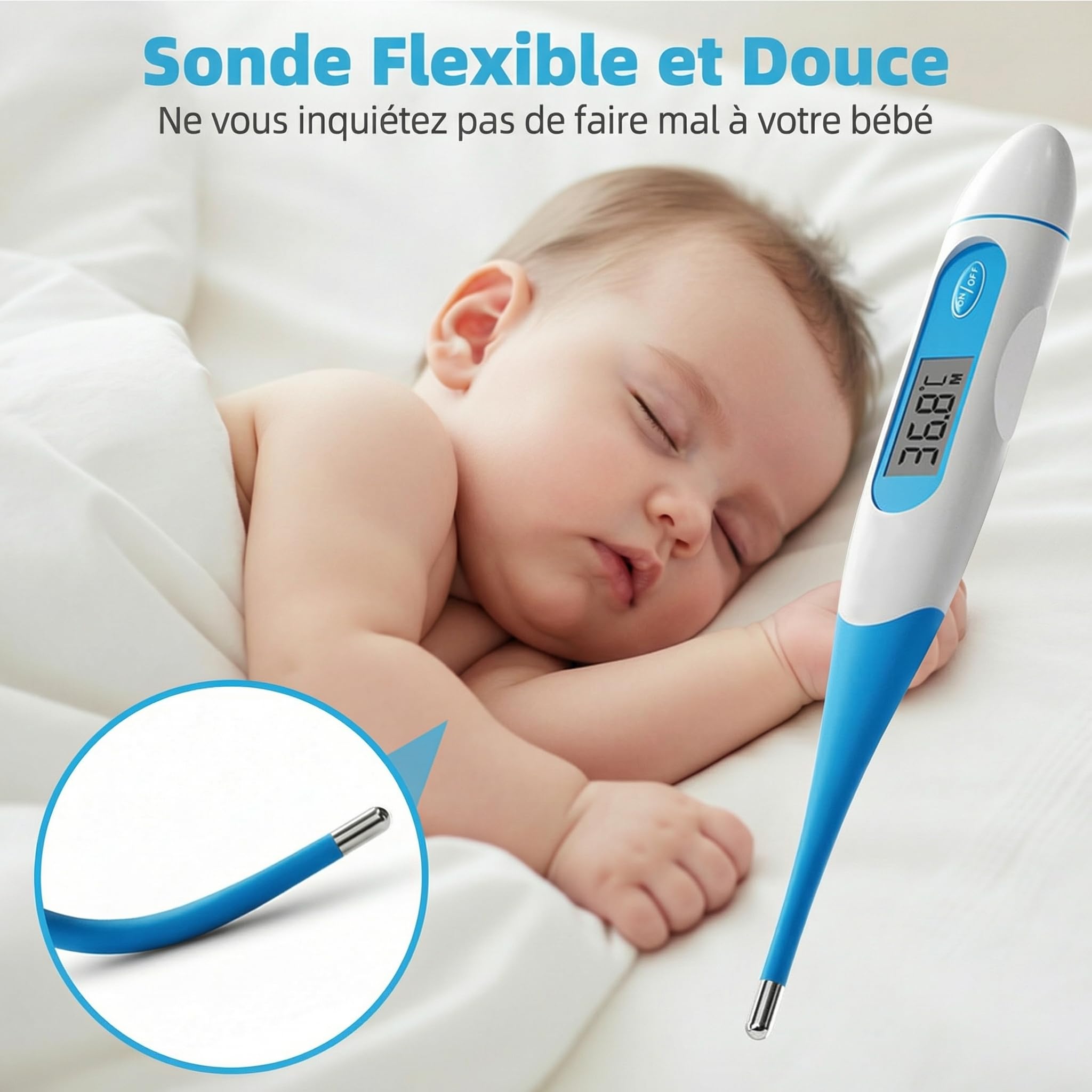 Thermomètre numérique pour lecture de température corporelle basale, Thermomètre de température corporelle avec alarme de fièvre et fonctionnement à un bouton, Pour adultes, enfants, Commutable ℃/℉
