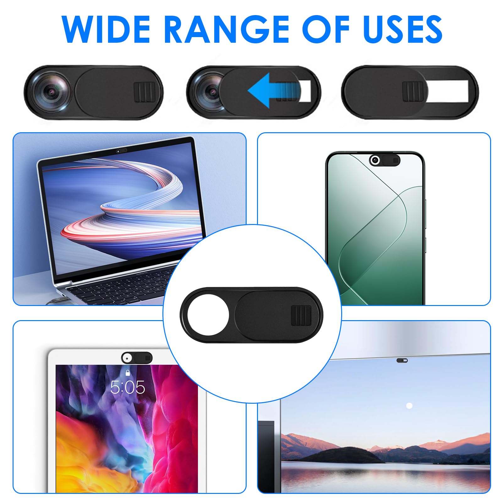 9 Pezzi Copri Webcam, Webcam Cover Tesla Copri Webcam PC Portatile Copri Telecamera Copertura Webcam Slider Accessori per Tesla Model 3/Y, Laptop, Smartphones, Mac, Tablet Nero