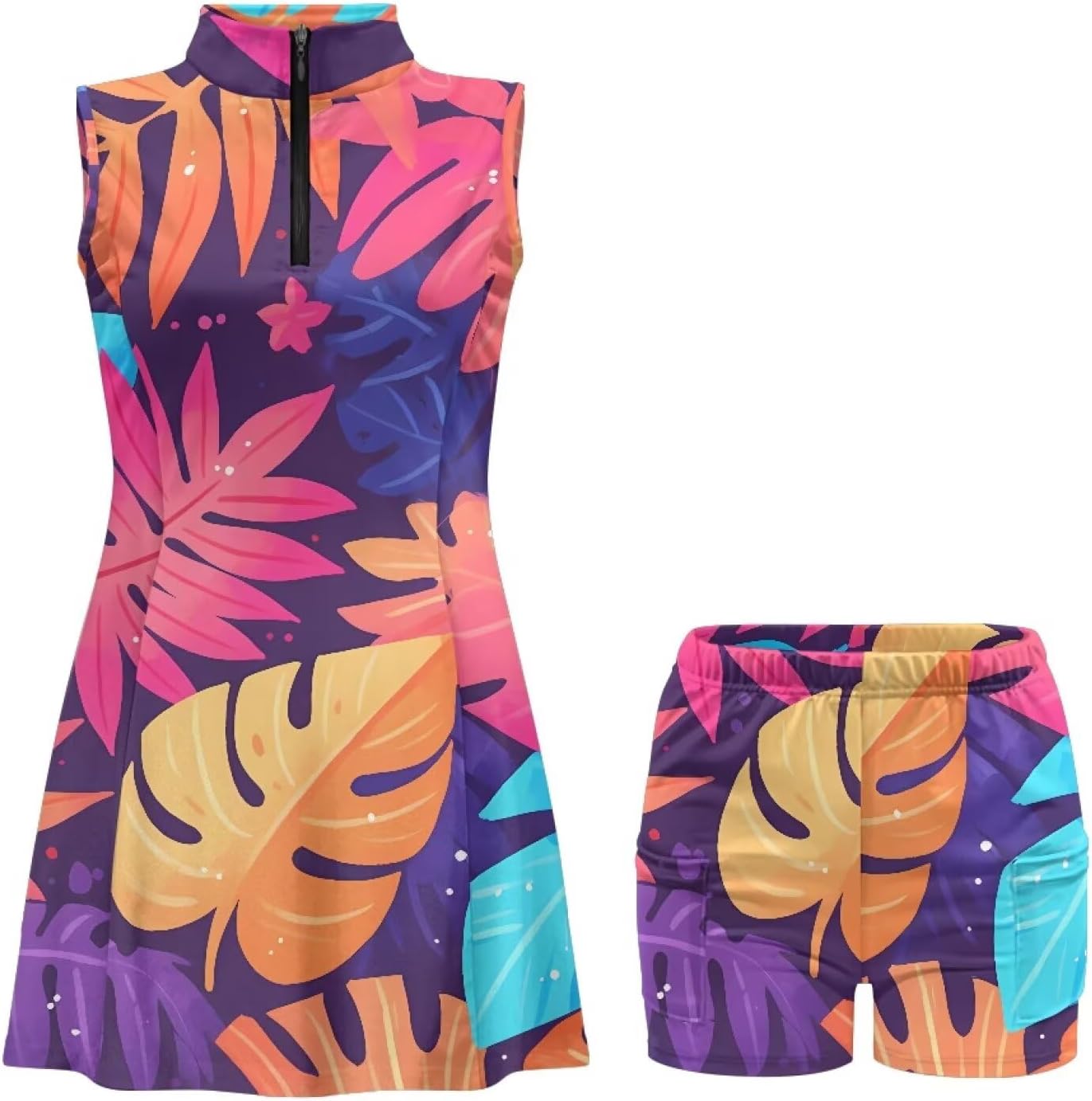 American Flag Womens Zip Tennis Dress Tie-Dye Butterfly Sleeveless Sports Dresses Sunflower Sports Athletic Dress