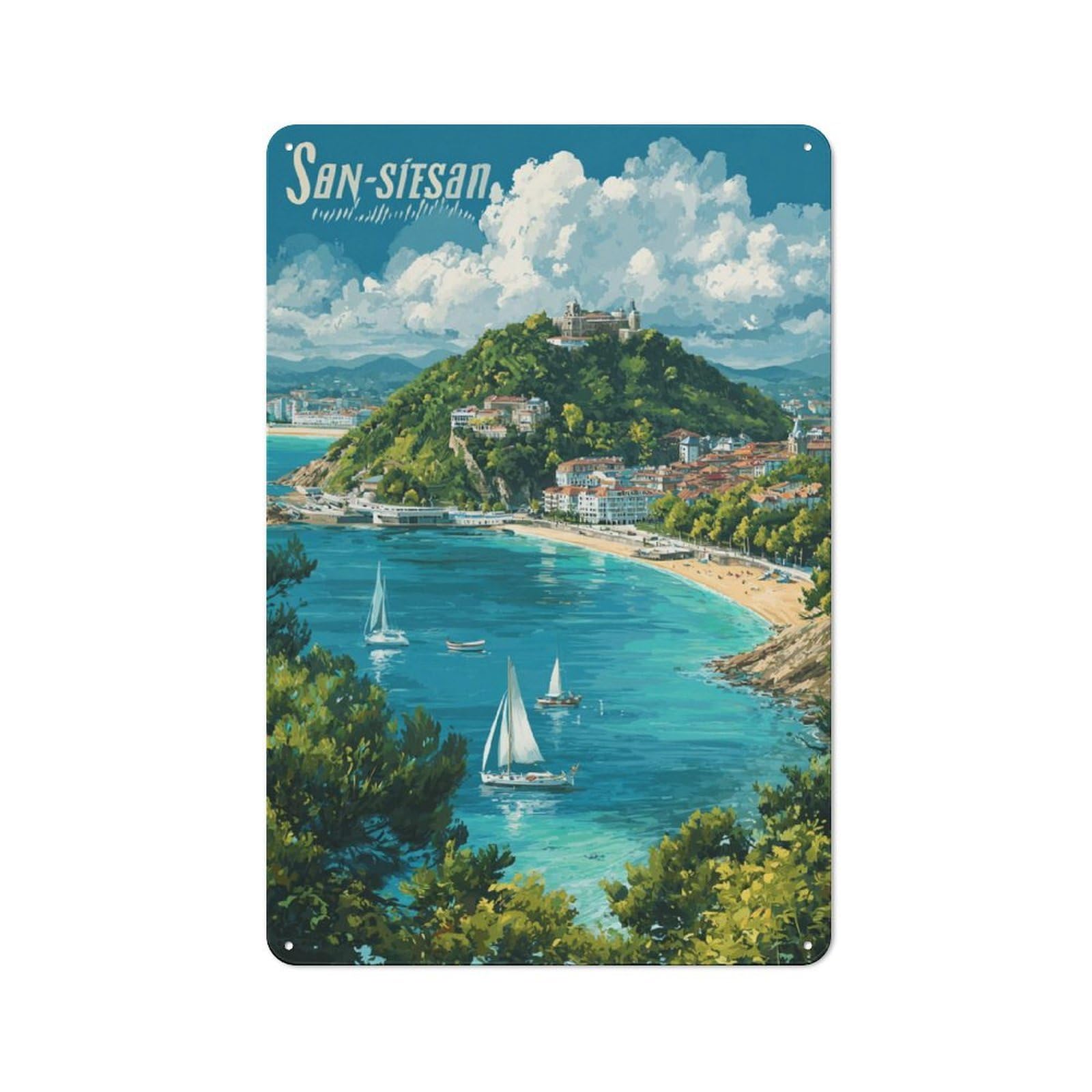 Junmoney San Sebastián Coastal Paradise Retro Tin Wall Plaque 30X20cm For Garage Or Workshop, A Metal Wall Feature For Garages And Tool Rooms
