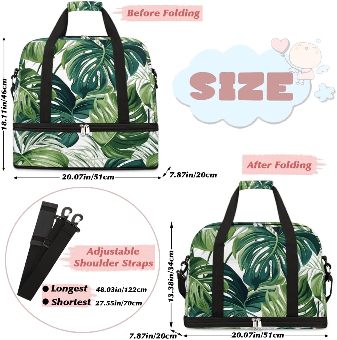 QsirBC Tree Decor Theme Gym Bag for Women Duffle Tote with Shoes Compartment Men Weekender Duffel for Dance Travel Sports Swimming Overnight