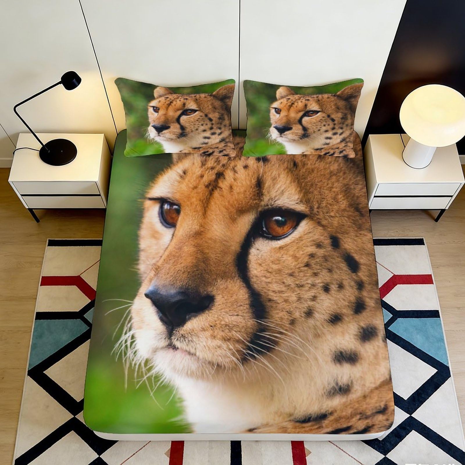 3D Printed Cheetah Fitted Sheet Microfiber Deep Pocket Anti-Slip Cheetah Mattress Fitted Cover for Bedroom Bedding 120x200x25cm