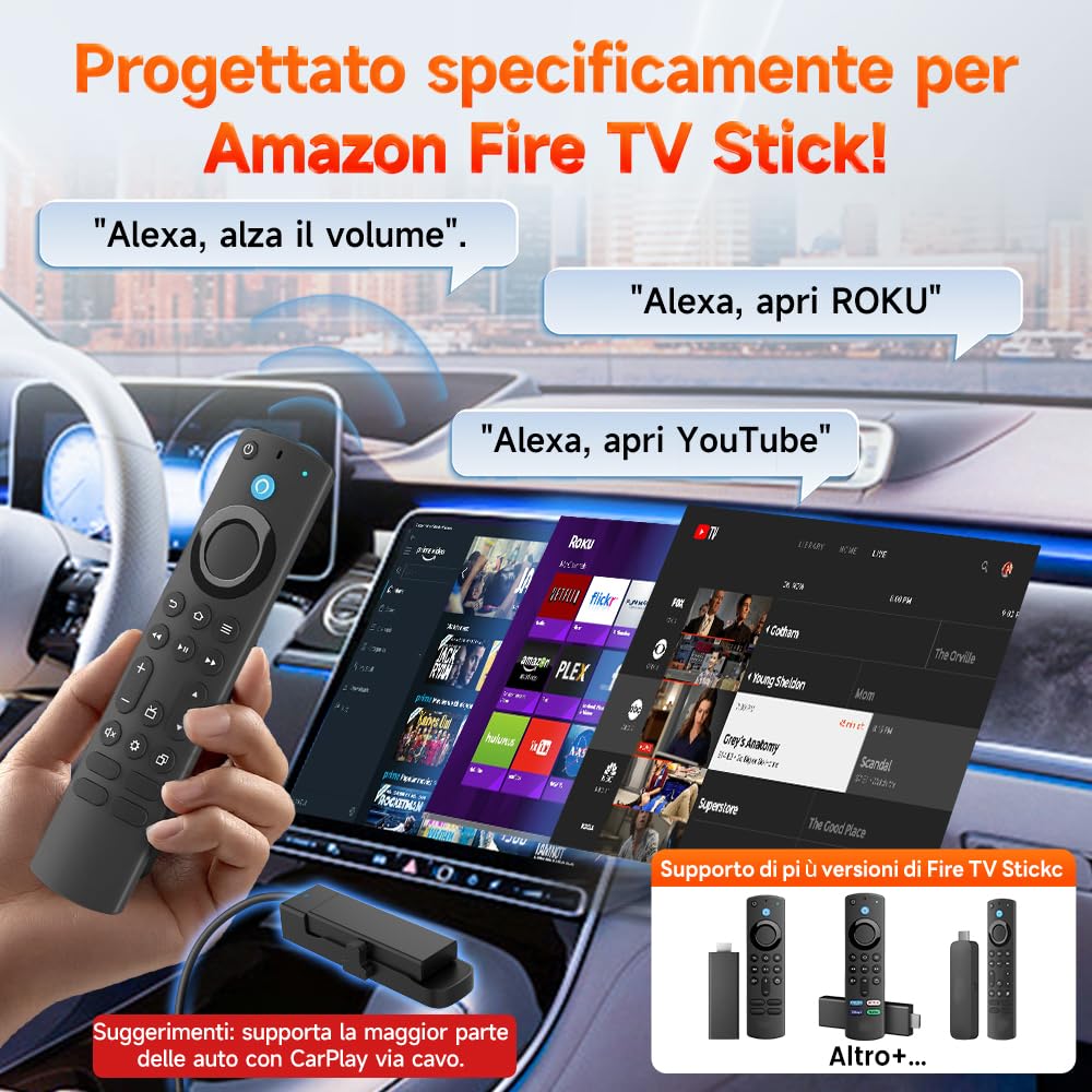 Carlinkit 2026 Adattatore HDMI FireDrive Link Auto - Convertitore per Fire TV Stick & Gaming, Trasmissione Video HD 1080p, Plug & Play, Compatibile con CarPlay Cablato e Dispositivi Fire TV Stick