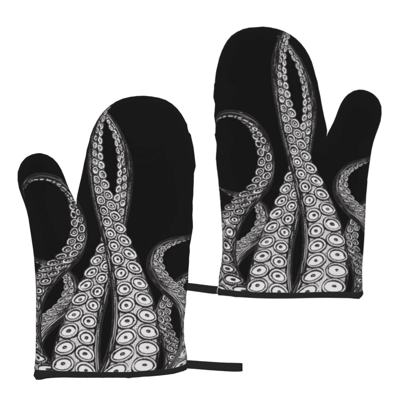 Heat Resistant Oven Gloves Sets Of 2 - Octopus Tentacles Printed Kitchen Non-Slip Microwave Oven Mitts 1 Pair For Baking Cooking Bbq