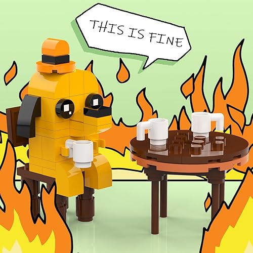 Miniatura 3 de This is Fine Dog - Juego de construcción de personajes divertidos con memes, juguetes de dibujos animados para perros, figura de cachorro lindo MOC,