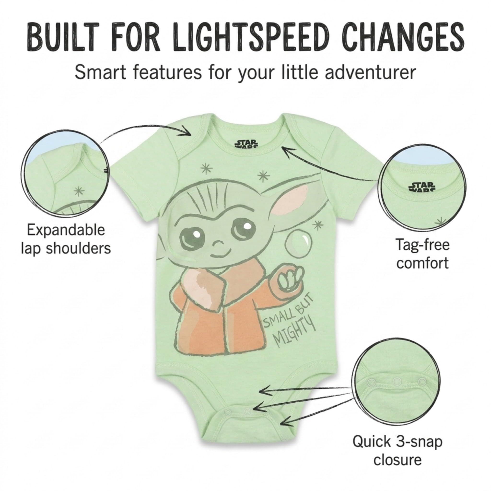 Star Wars The Mandalorian Baby Yoda Darth Vader Baby Boys 5 Pack Bodysuit 12 Months