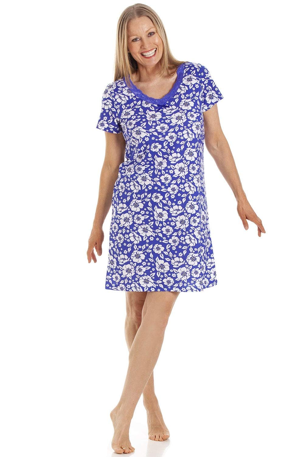Camille Women's Navy Floral Print Cotton Nightshirt
