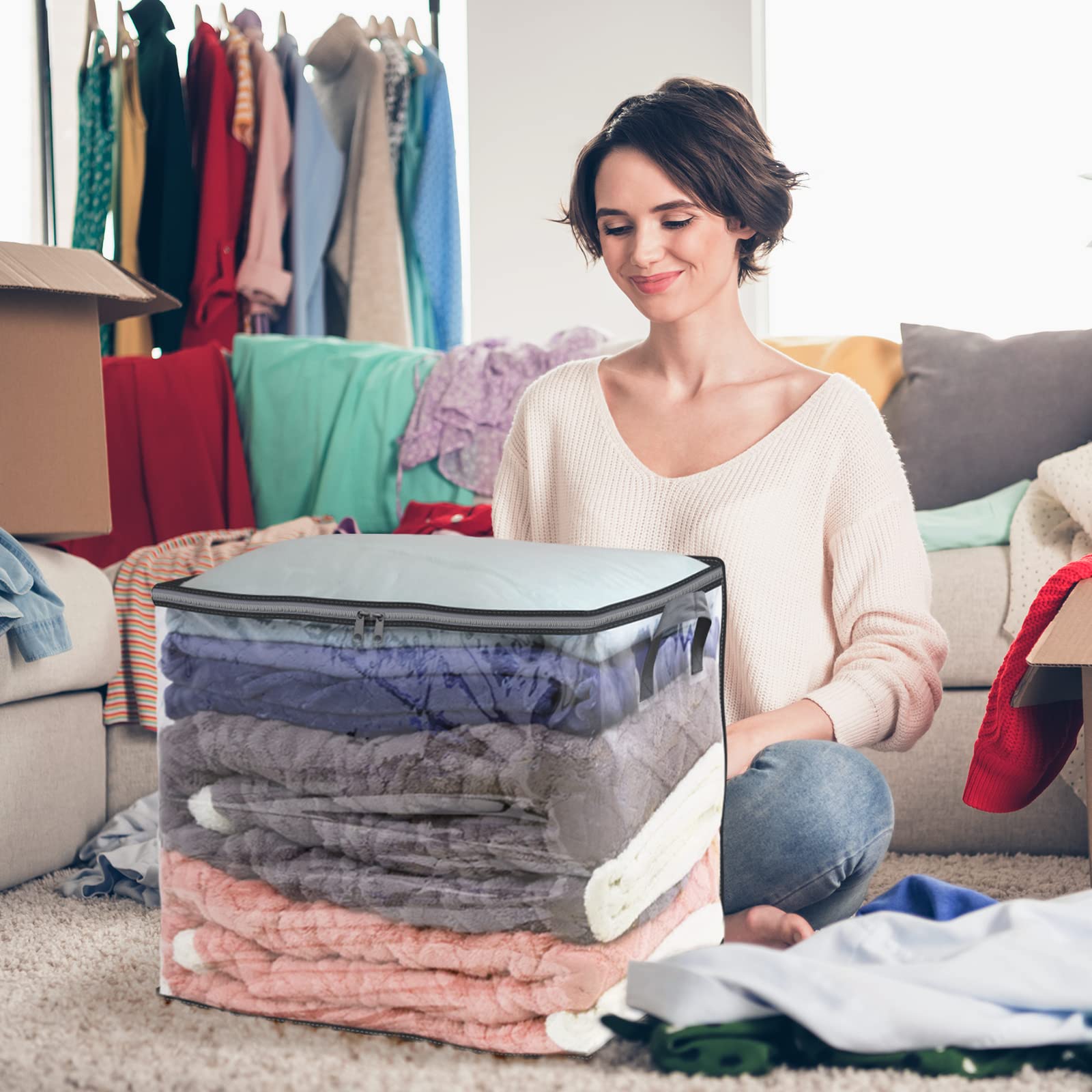 Fixwal 100l Extra Large Blanket Storage Bags with Zipper, Plastic Clear