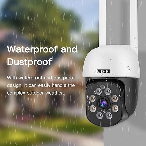 Miniatura 5 de EVERSECU Cámara de seguridad PTZ WiFi para exteriores de 2K 3.0MP, WiFi de 2.4G, seguimiento automático, audio de 2 vías, visión nocturna puntual,