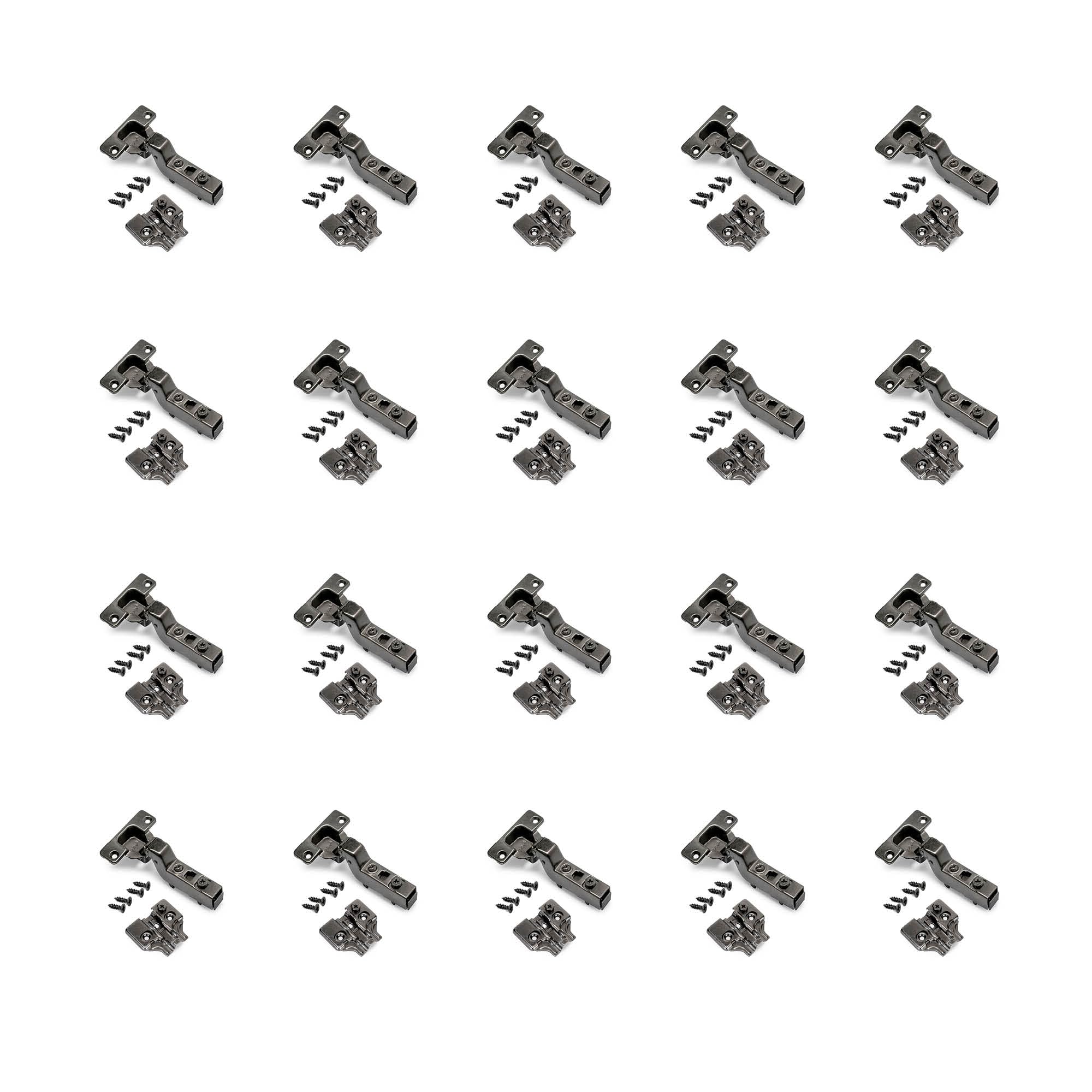 Emuca - Kit of 20 Inset Overlay Hinge X91 with Soft Close and Screw-on Plate, 105º Opening, Titanium, Steel