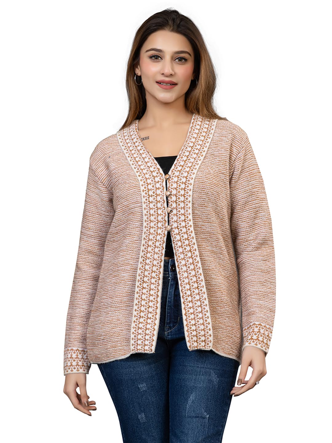 twenty me Winter Wear Casual Wear Outdoor Wear Acrylic Nylon V Neck Full Sleeve Women's Cardigans (2911)-picture-11