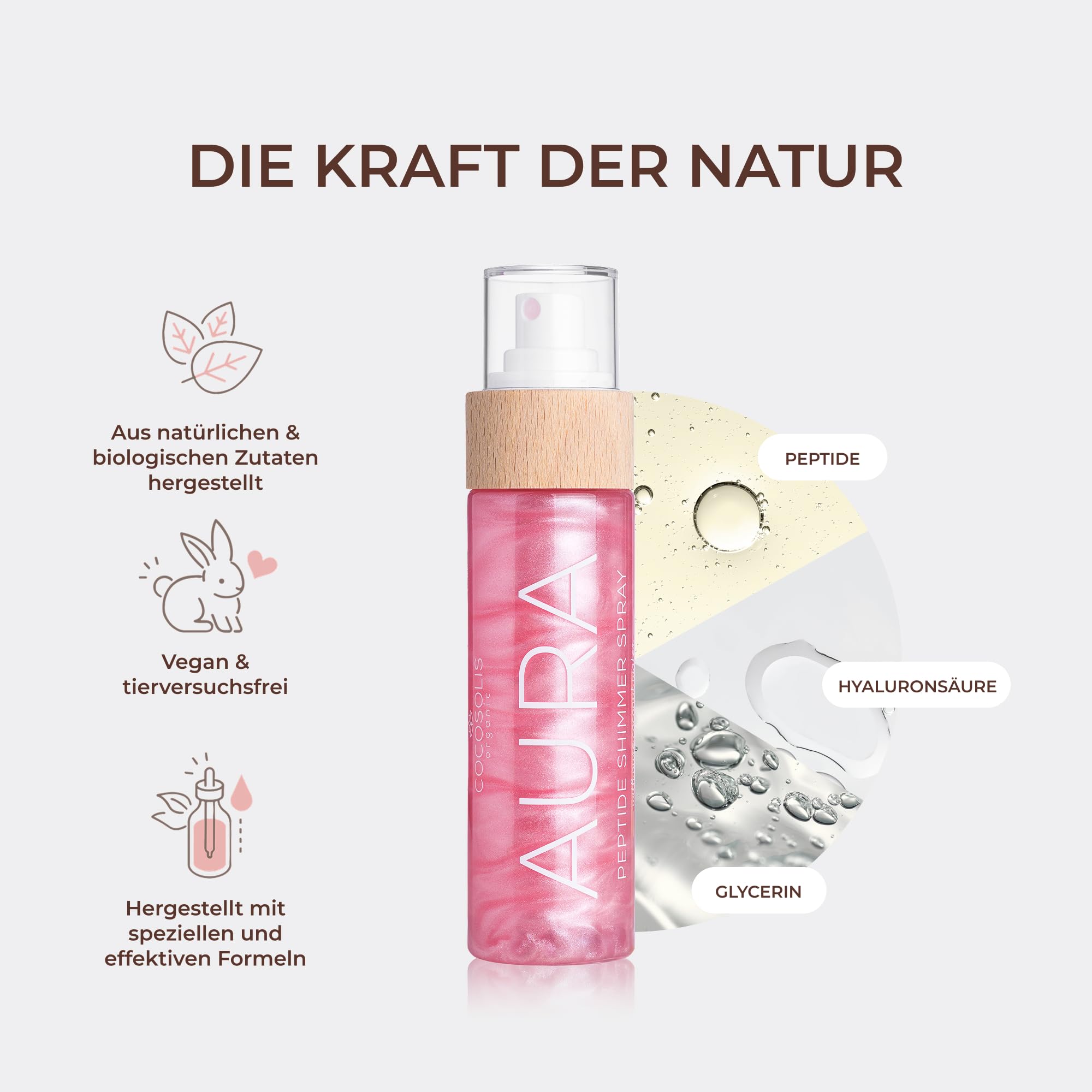 COCOSOLIS AURA PINK Peptide Shimmer Spray - Natürliches Glitzer Schimmer-Spray mit Peptiden für Gesicht, Körper und Haare