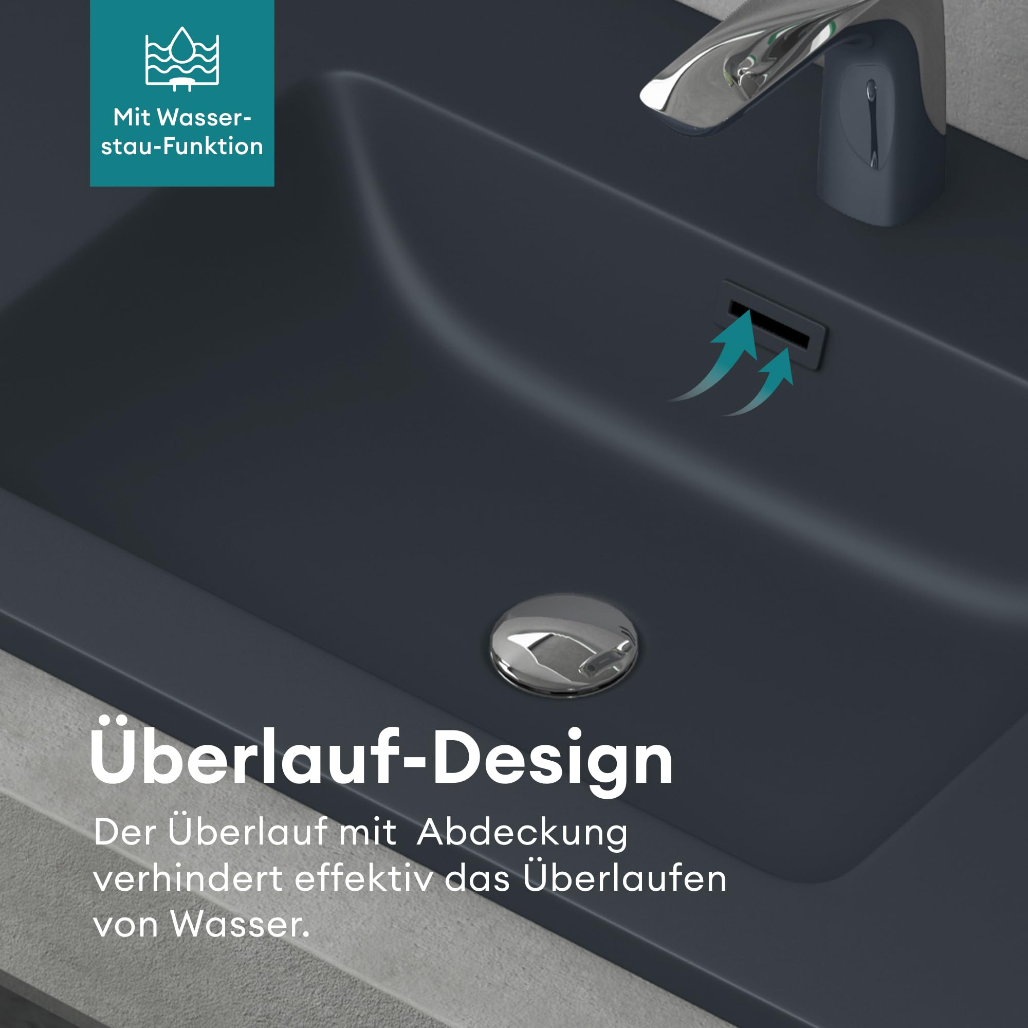 Mai & Mai Waschbecken Einbauwaschbecken Colossum02-600, BTH: 60x48x14cm, Waschtisch Einbauwaschtisch aus Mineralguss in matt Anthrazit