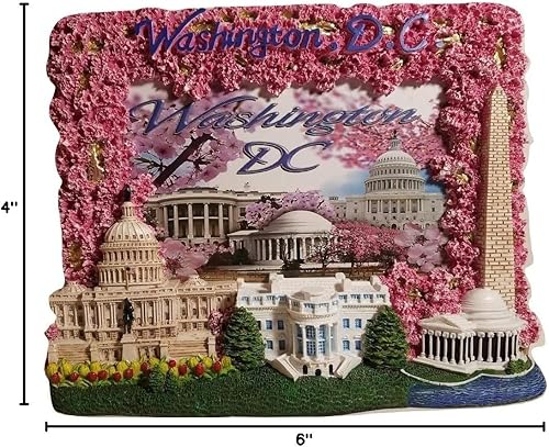 Miniatura 2 de Marco de fotos decorativo con temática de cerezo en flor de monumento a Washington, monumento Jefferson, Casa Blanca y Capitolio de los Estados