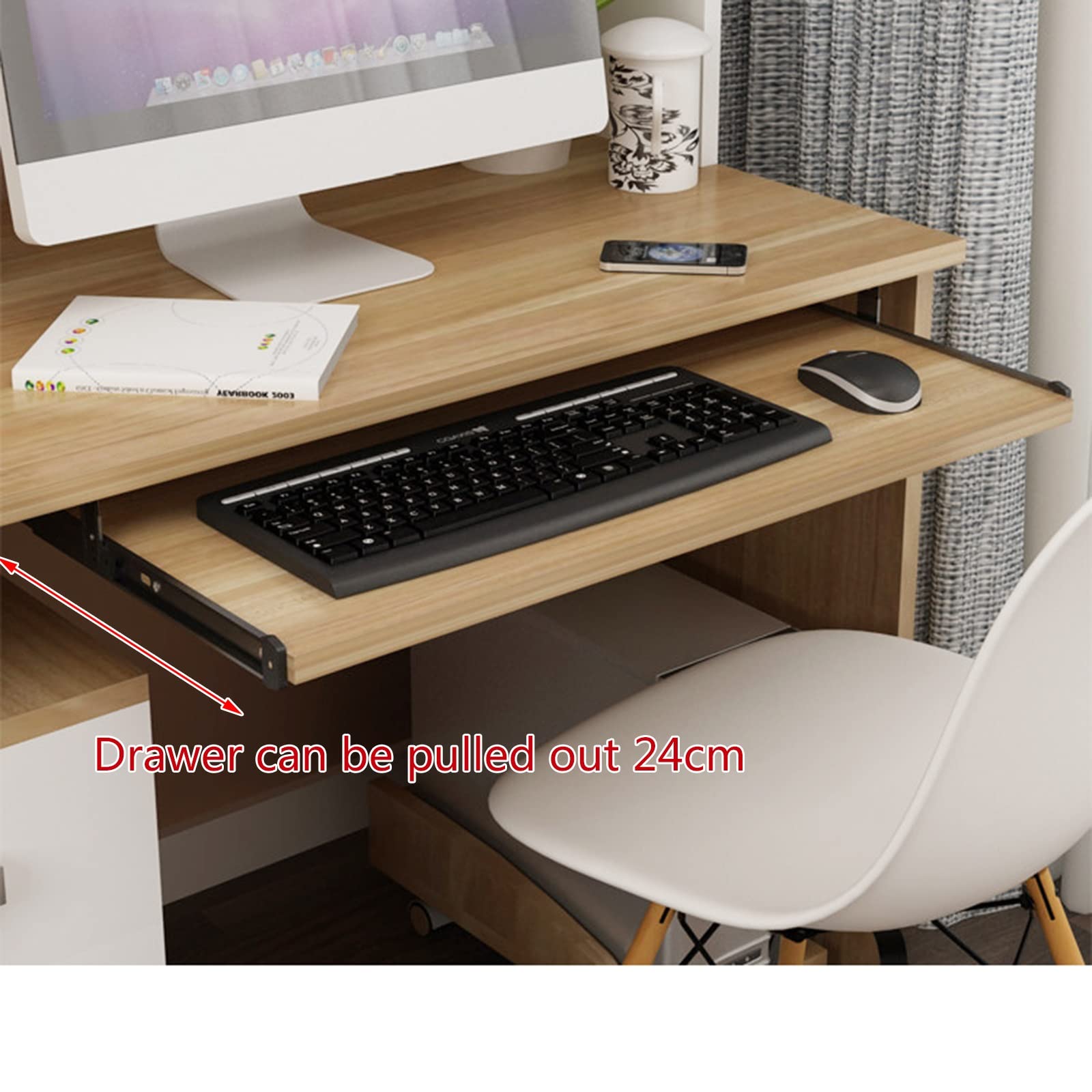Bandeja para teclado con cajones deslizantes de 54 a 70 cm, estante de madera ajustable con deslizamiento de metal, extensión debajo del escritorio para oficina en casa