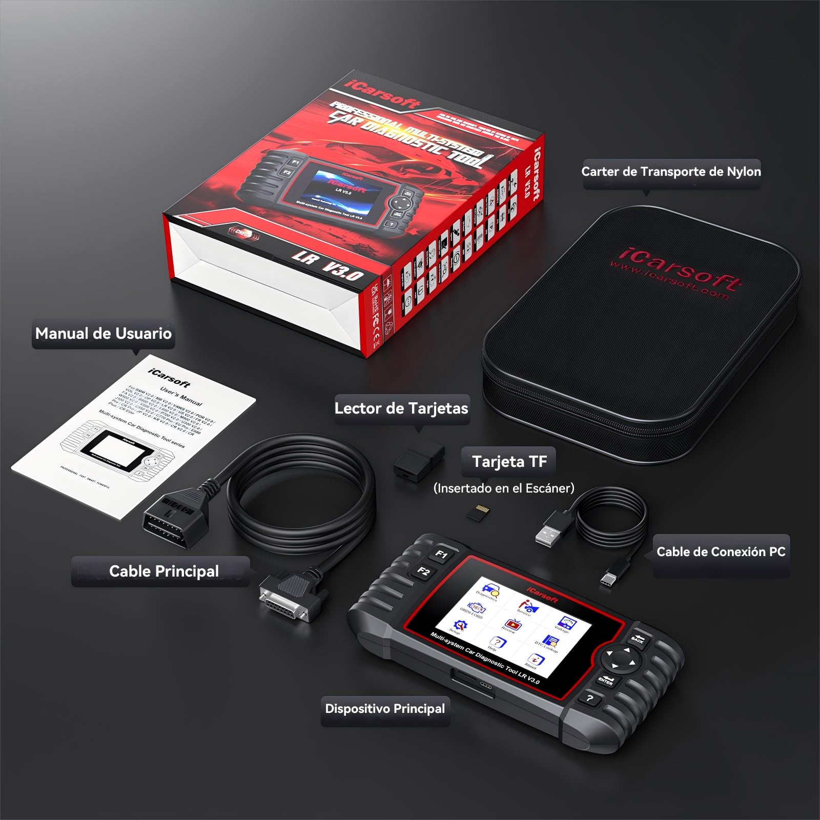 iCarsoft LR V3.0 OBD2 Máquina Diagnosis Coche para Land Rover/Jaguar, Bidireccional Escáner de Todo el Sistema, 37+ Funciones Reinicio, Prueba de Batería, Vin Automático, Actualizaciones de por Vida