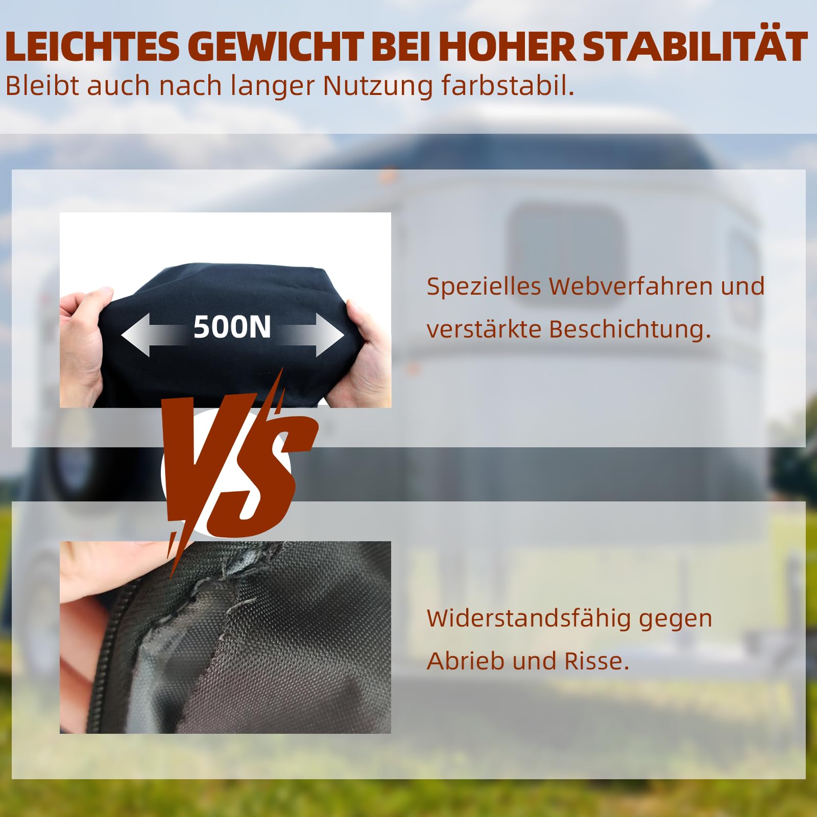 Deichselabdeckung Pferdeanhänger Universal Deichselhaube | 600D Oxford-Gewebe, PVC-beschichtet, 4-Jahreszeiten-Schutz, Reflektorstreifen, Klickverschluss, für Pferde- & Wohnwagen.