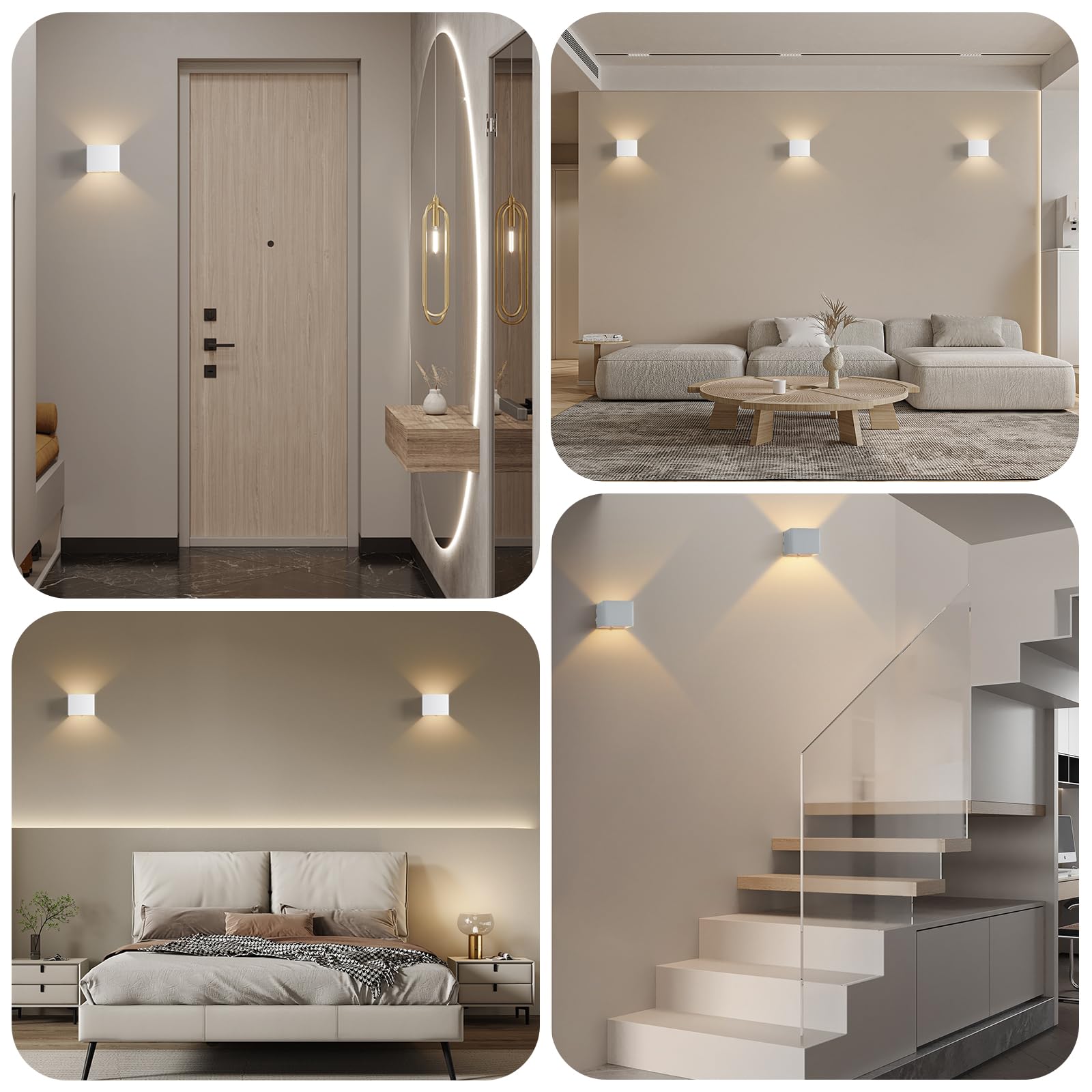 Euakee 2 Piezas 4000mAh Luz de Pared de Interior, Aplique de Pared Interior con Sensor de Movimiento, Lámpara de Pared con Batería de Carga USB, 4000K Lampara sin Cable para Dormitorio, Pasillo