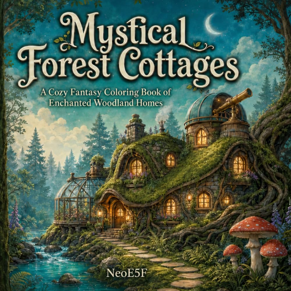 Mystical Forest Cottages: A Cozy Fantasy Coloring Book of Enchanted Woodland Homes