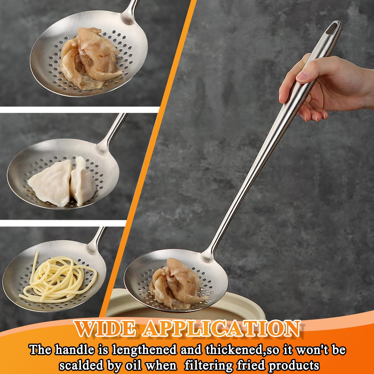 Espumadera de cocina ReaNea - Cuchara ranurada para colar, colador de araña de acero inoxidable, cuchara para espumadera para cocinar y freír, utensilios de cocina cuchara para pasta