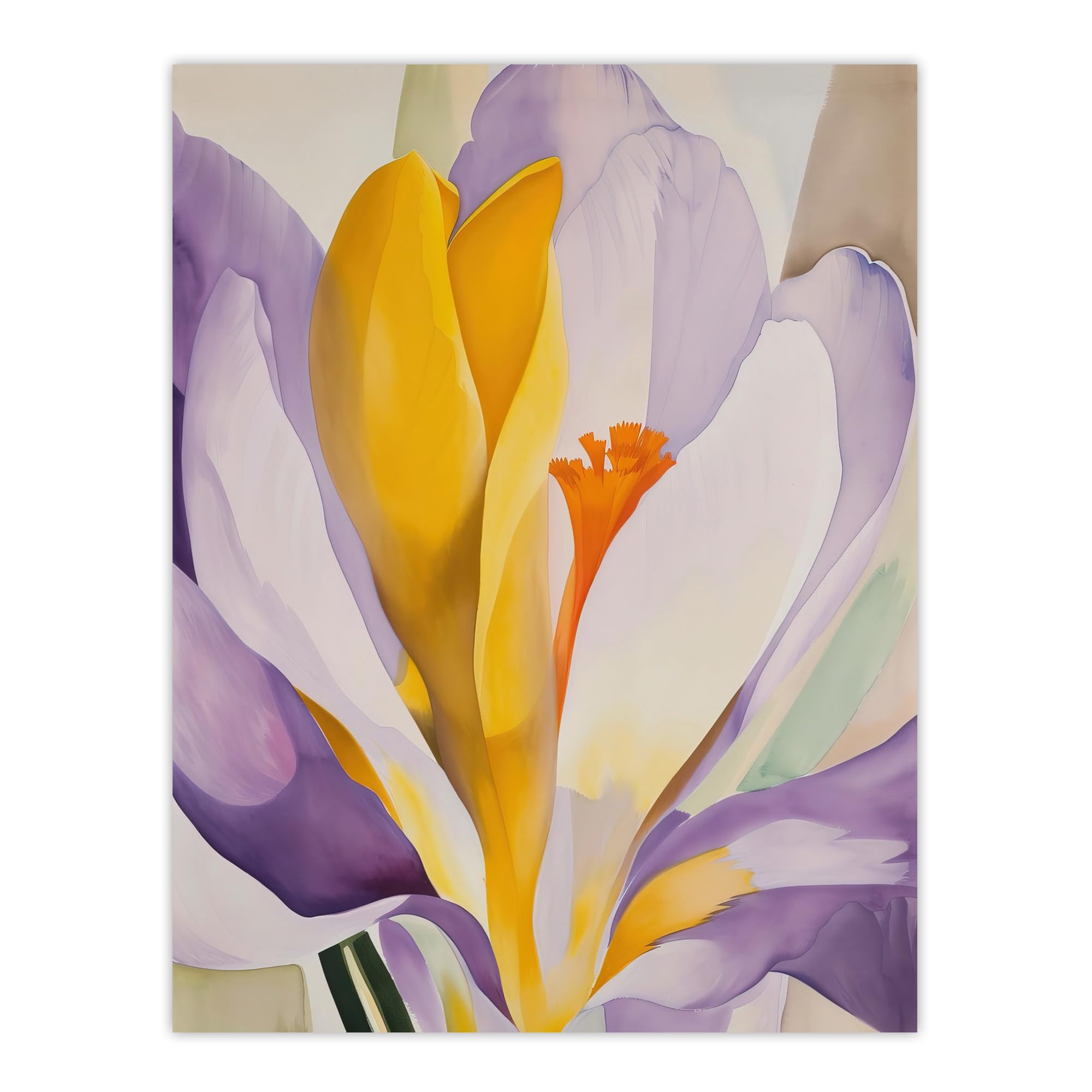 Artery8 Crocus Flower Abstract Watercolour Lilac Orange Living Room Extra Large XL Wall Art Poster Print