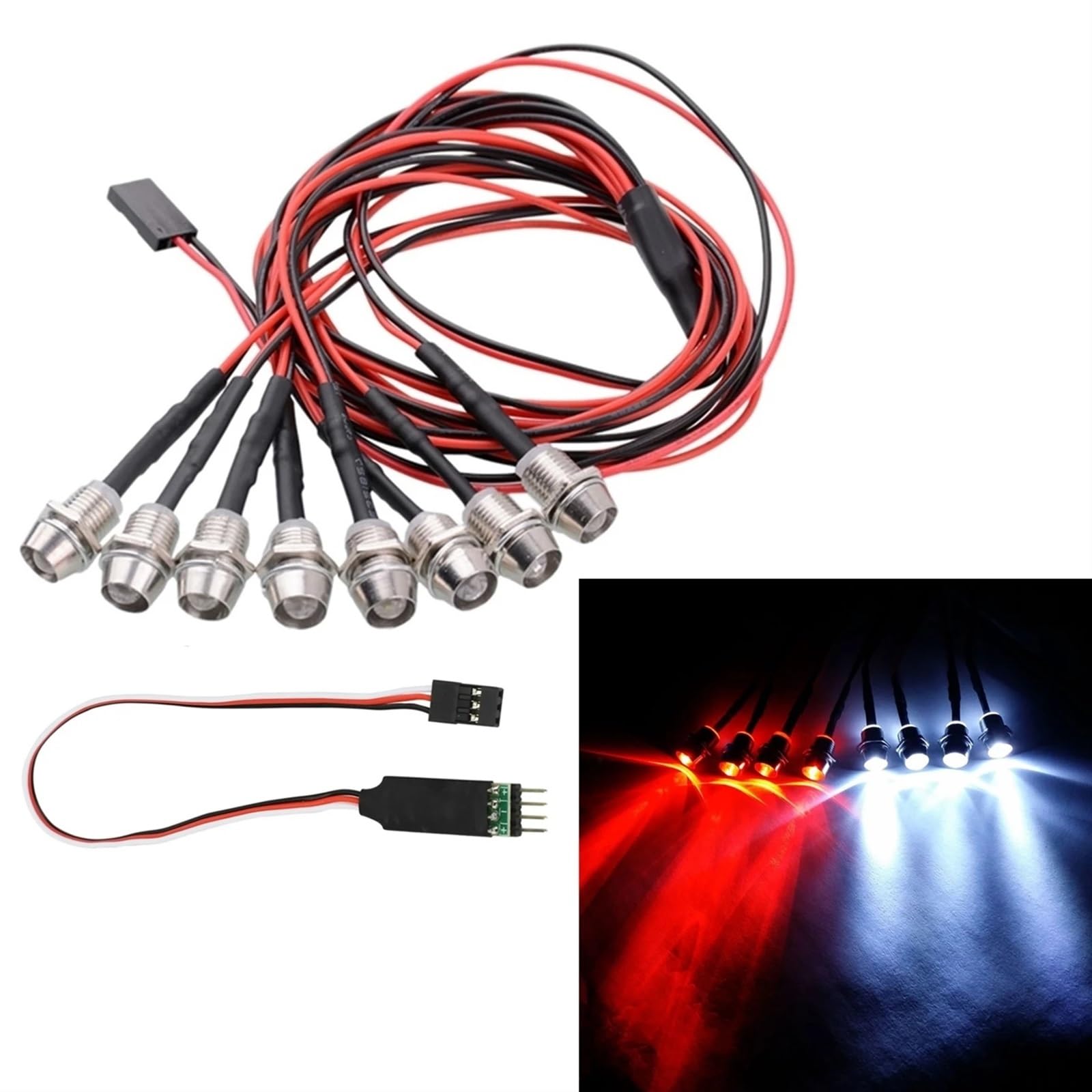 Kit Éclairage 8 LED Pour RC – Compatible SCX10 / TRX4 / D90 – 1/10 Et 1/8 – Multicolore