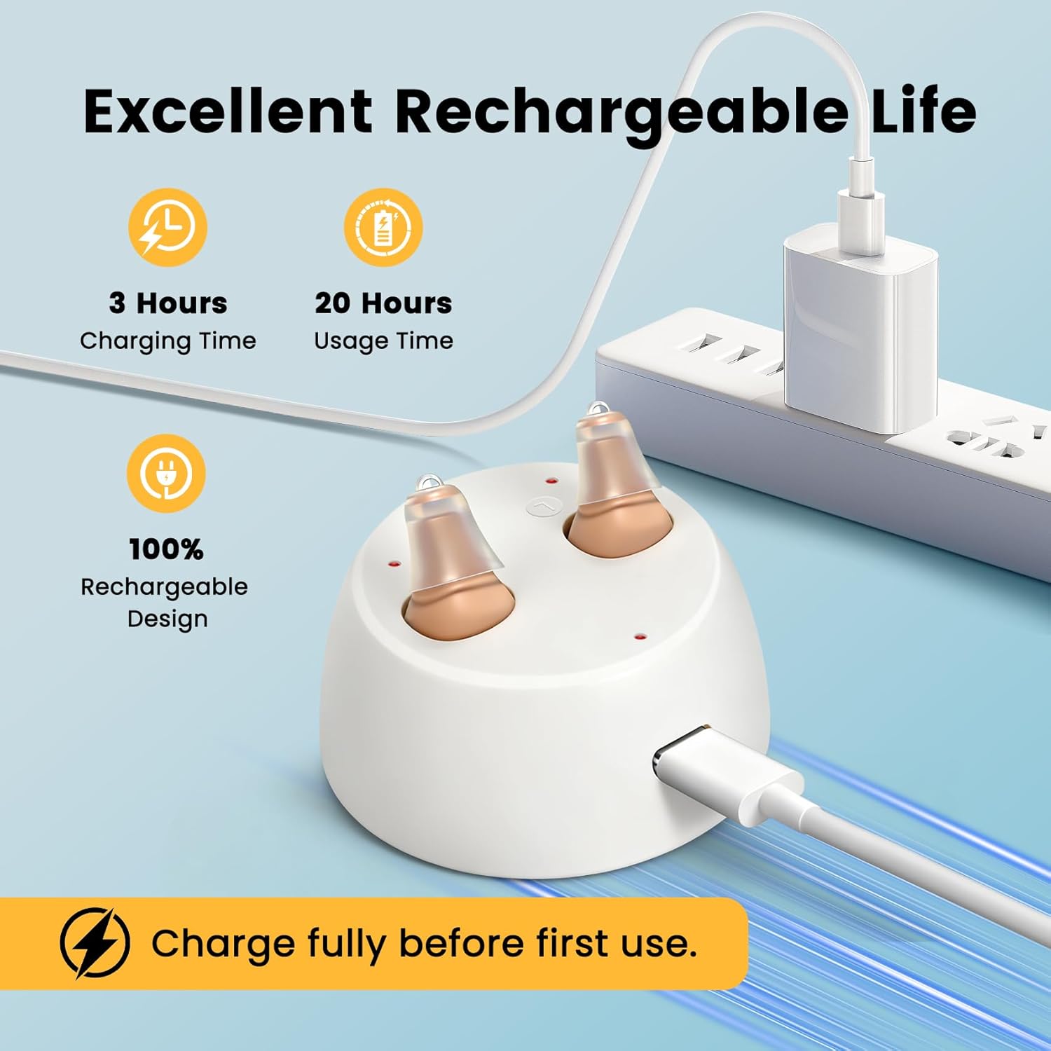 Rechargeable Hearing Aids for Seniors with Intelligent Noise Cancellation Clear Sound and Discreet Design OTC Hearing Aids, Comfort Fit in Ear Canal, Suitable for Various Daily Scenarios, Beige