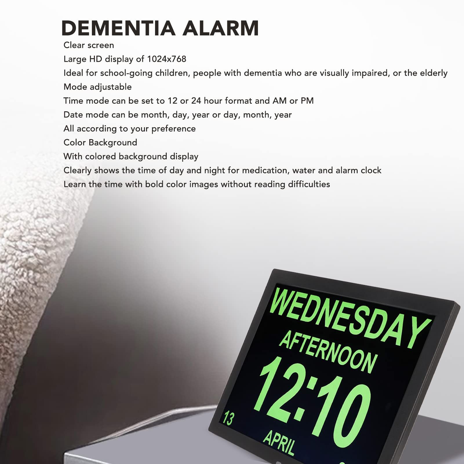 15-Zoll-Digitaluhr, Große Digitaluhr, Großes Display mit Benutzerdefinierten Alarmen und Kalendererinnerungen, Uhren für Senioren, für Alzheimer und Demenz