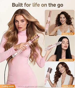 8 in 1 Hair Styler & Air Dryer Wrap Curler, High-Speed Negative Ionic Foldable Hair Tools Fast Drying, Multi Professional Hot Air Styler for Curling Volumizing Straightening Styling (Pink)
