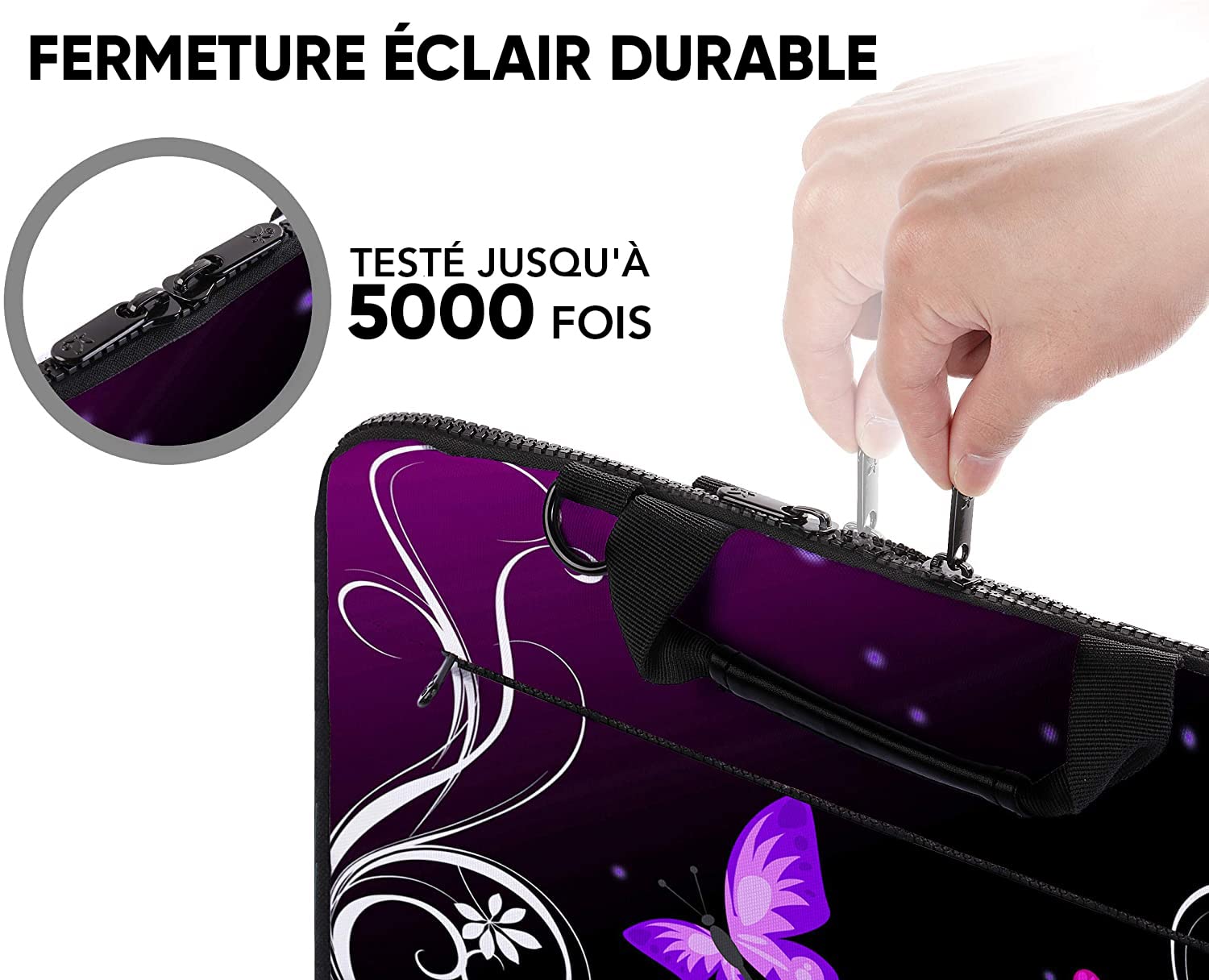 Sidorenko Sacoche Ordinateur 17 Pouces Femme, Housse PC Portable 17.3 Pouces avec Bandoulière et Poignée - Sac Ordinateur Rembourrée à Poche Avant Zippée - Motif Papillon Fleuri Rose et Noir