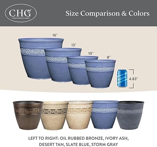 Miniatura 6 de Classic Home and Garden 9411D-515 maceta redonda Corinthian de 10, diseño de desierto, diseño de tormenta