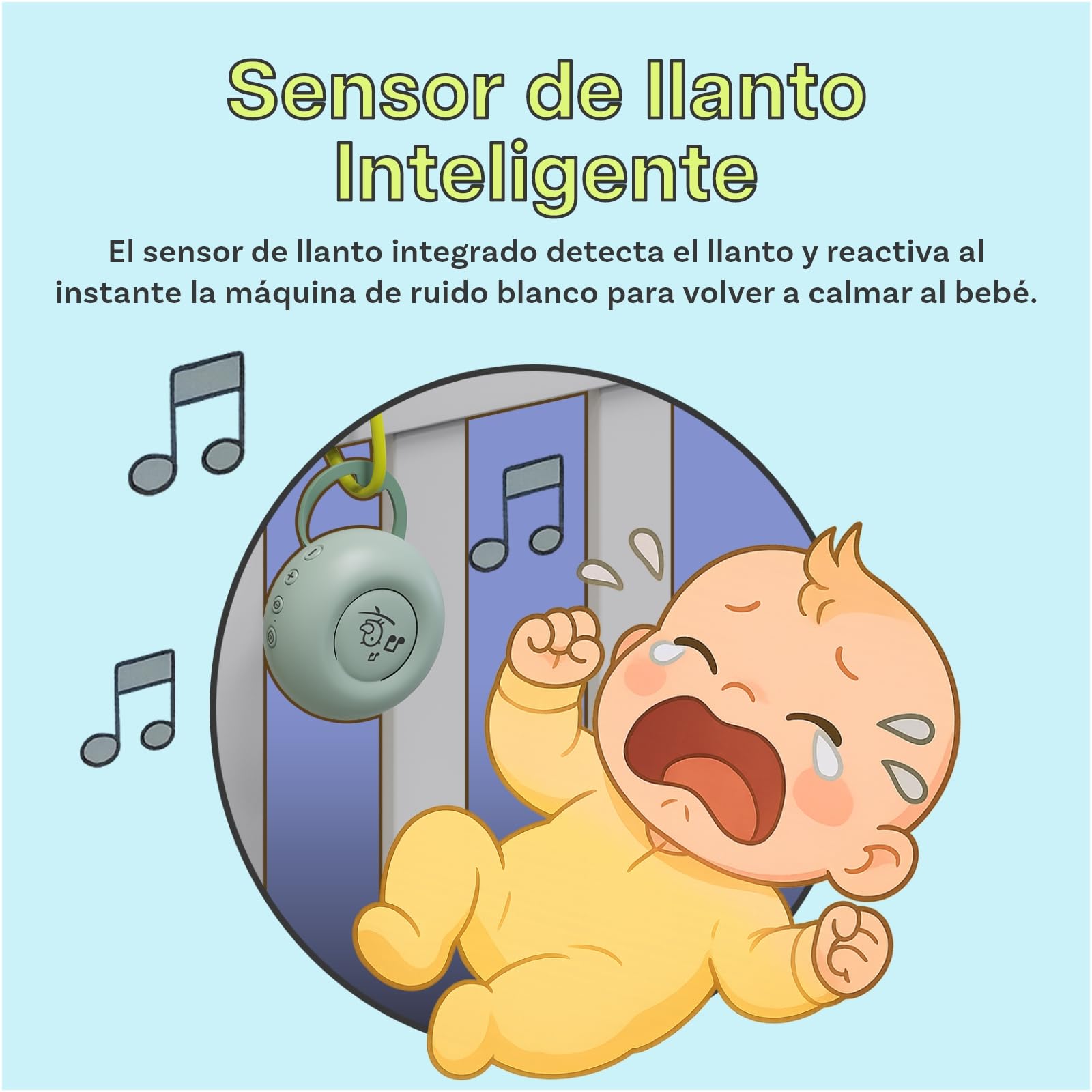 Máquina de Ruido Blanco Portátil Bebé por MMOBIEL – 20 Sonidos Relajantes, Sensor de Llanto, Temporizador, Recargable USB-C – Ruido Blanco/Rosa/Marrón, Canciones de Cuna y Sonidos Naturaleza - Verde