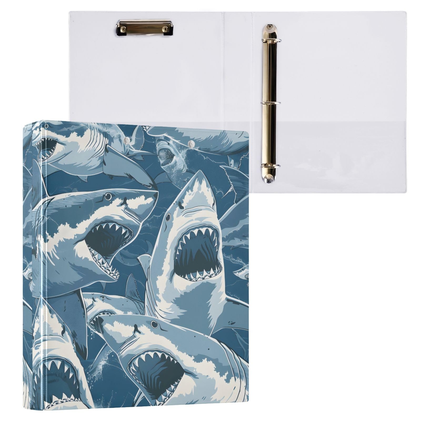 Fierce Sharks - Raccoglitore a 3 anelli, 3,8 cm, contiene 200 fogli con 3 tasche interne in PVC trasparente, per scuola e ufficio