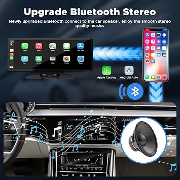 LAMTTO 9.26 Wireless Carplay and Android Auto with 2.5K Dash Cam, 1080P Backup Camera, Portable Touchscreen GPS Navigation for Car, Car Stereo Receiver with Bluetooth,AirPlay,AUX,FM,Googel,Siri