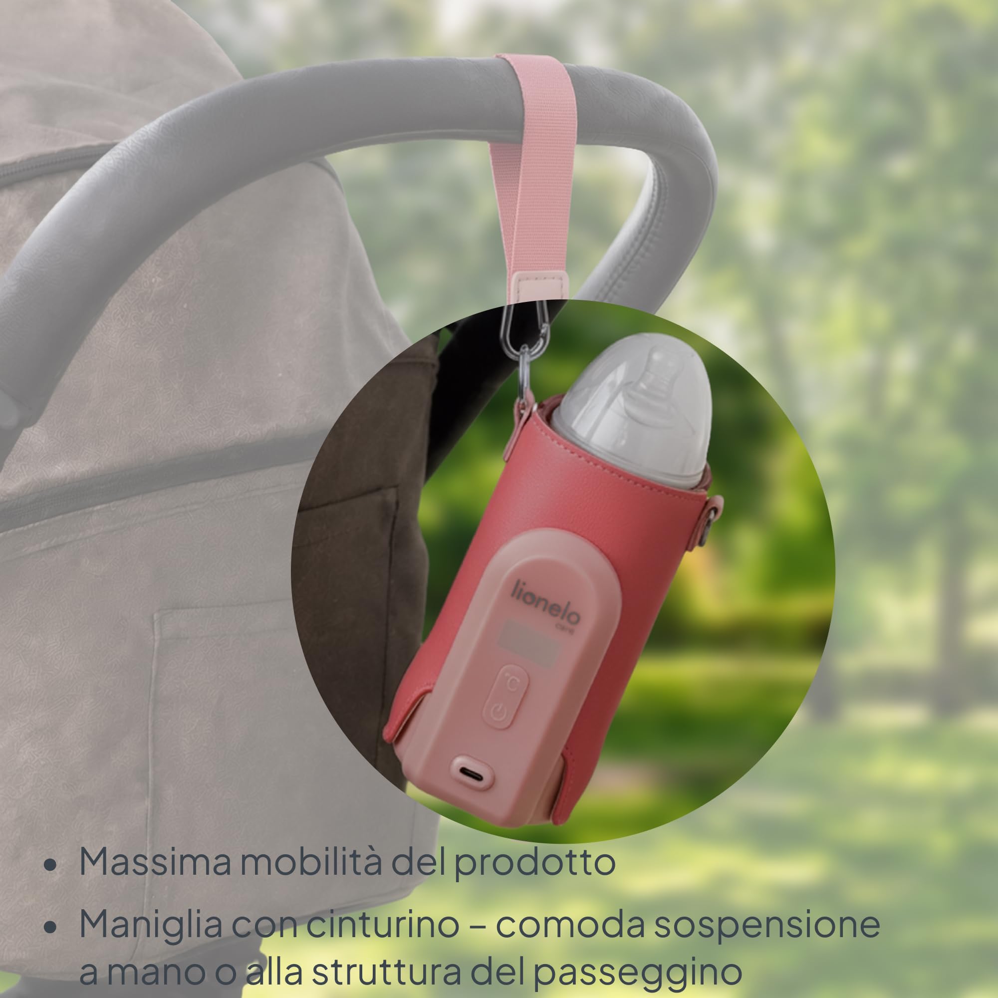 LIONELO Thermup Go Evo Scaldalatte Portatile per biberon per Neonati, Mantiene Liquidi caldi, 5 Temperature operative da 38 a 50°C Ricarica USB-C, Fino a 9 Ore di Funzionamento
