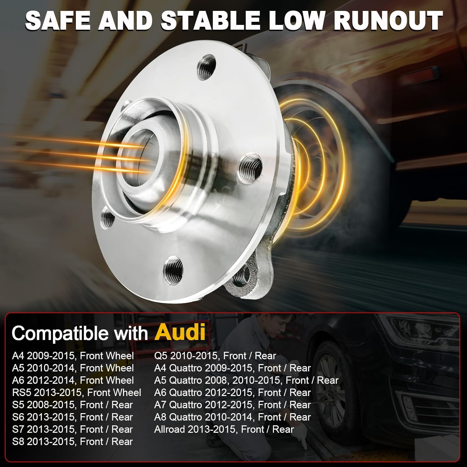 2pcs 513301 front/rear wheel bearing hub assembly compatible with audi a4 a5 a6 2012-2014, a4/a5/a6/a7/a8 quattro 10-14, allroad 13-16, q5 2010-2015, for audi s5 s6 s7 s8 rs5 2013-2015, 5 lugs w/abs oe size oe 513301