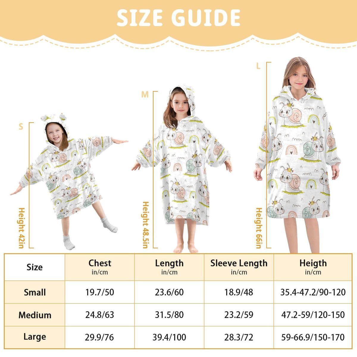 Mały ślimak tęczowy dziecięcy koc do noszenia bluza z kapturem oversize bluza koc pulower ślimaki dla chłopców i dziewcząt w wieku 3-14 lat, multi, 150-170