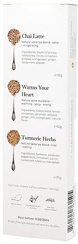 Miniatura 2 de Gourmanity Juego de muestras de té suelto picante, 3 sabores picantes vibrantes, Chai Latte, hierba intensamente picante y cúrcuma, infundida con