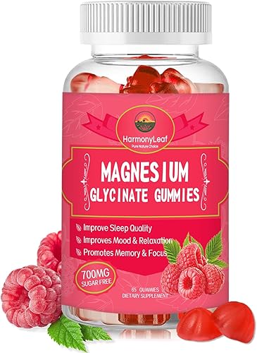 Gomitas de glicinato de magnesio de 65 unidades, 700 mg, suplementos de glicinato de magnesio con vitaminas D, B6, CoQ10, para dormir, relajación y