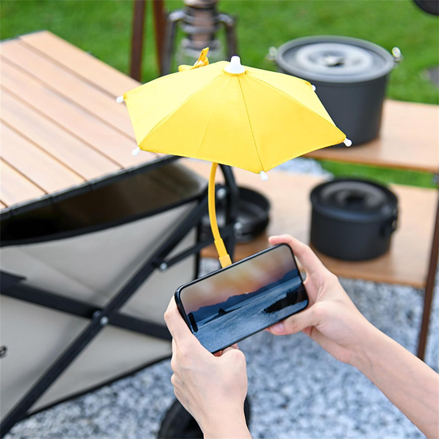 Kiorafoto Pink+ Yellow：Magnetic Cell Phone Umbrella for Sun,Outdoor Phone Sun Shade Shield