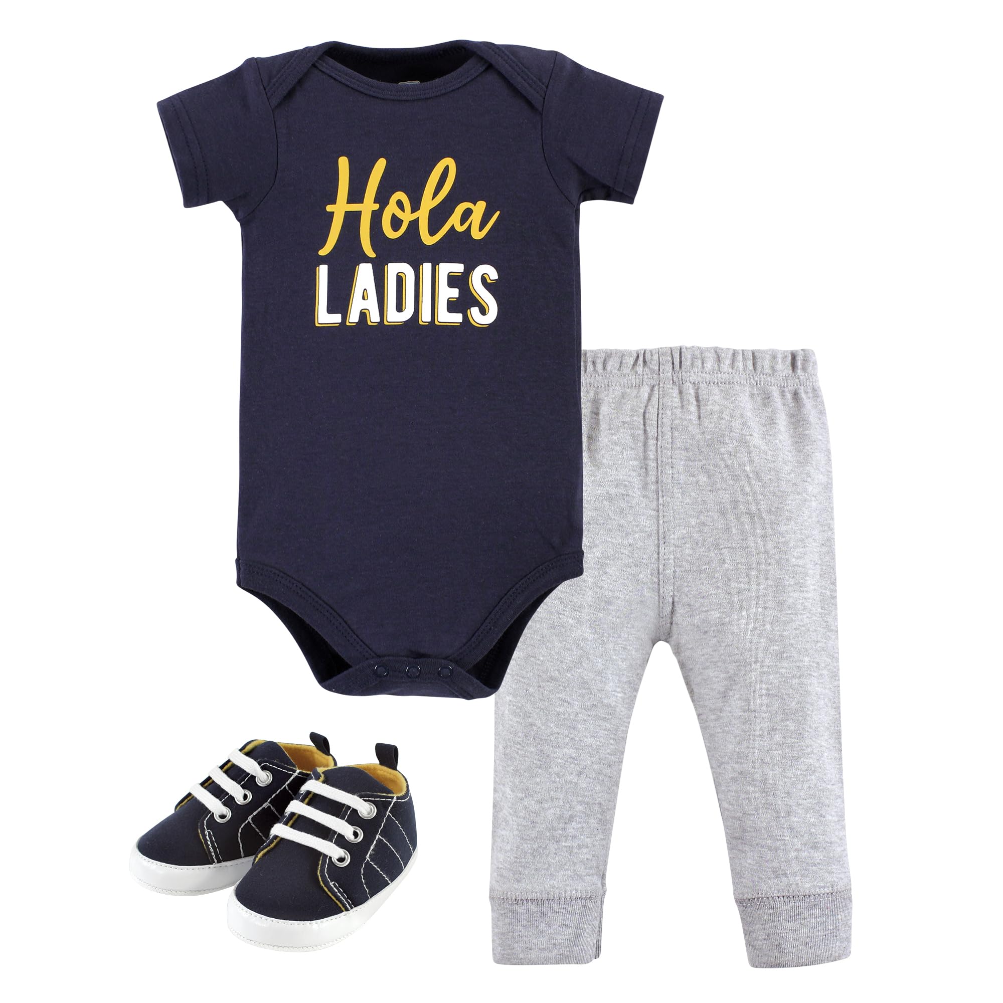 Hudson Baby Unisex Baby Cotton Bodysuit, Pant and Shoe Set