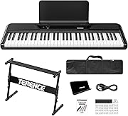 TERENCE 電子ピアノ 61鍵盤 キーボードピアノ 2つの5Wステレオスピーカー タッチレスポンス鍵盤 子供/初心者向け ピアノ練習 ポータブル MIDI対応 128音色 メトロノーム/録音/プログラム機能 キーボードスタンド付き 取扱説明書付き TS-04