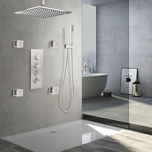 Miniatura 134 de HOMEDEC - Paquete de 6 chorros redondos de latón cepillado para masajes cuadrados de 2 pulgadas