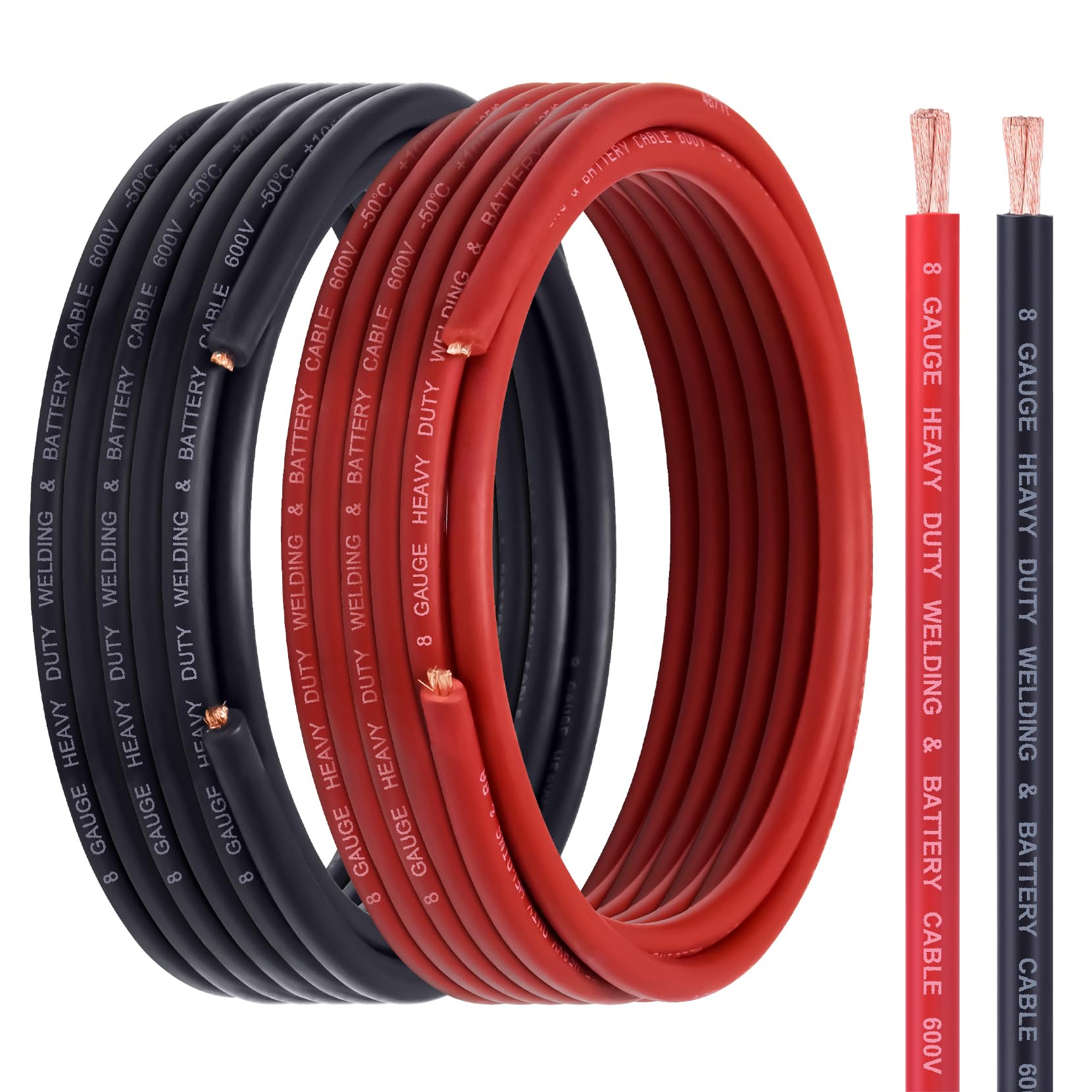 8 AWG Battery Cable, 30FT Red + 30FT Black 8AWG Copper Wire, 8 AWG Welding Cable for Automotive, Battery, Solar and Marine