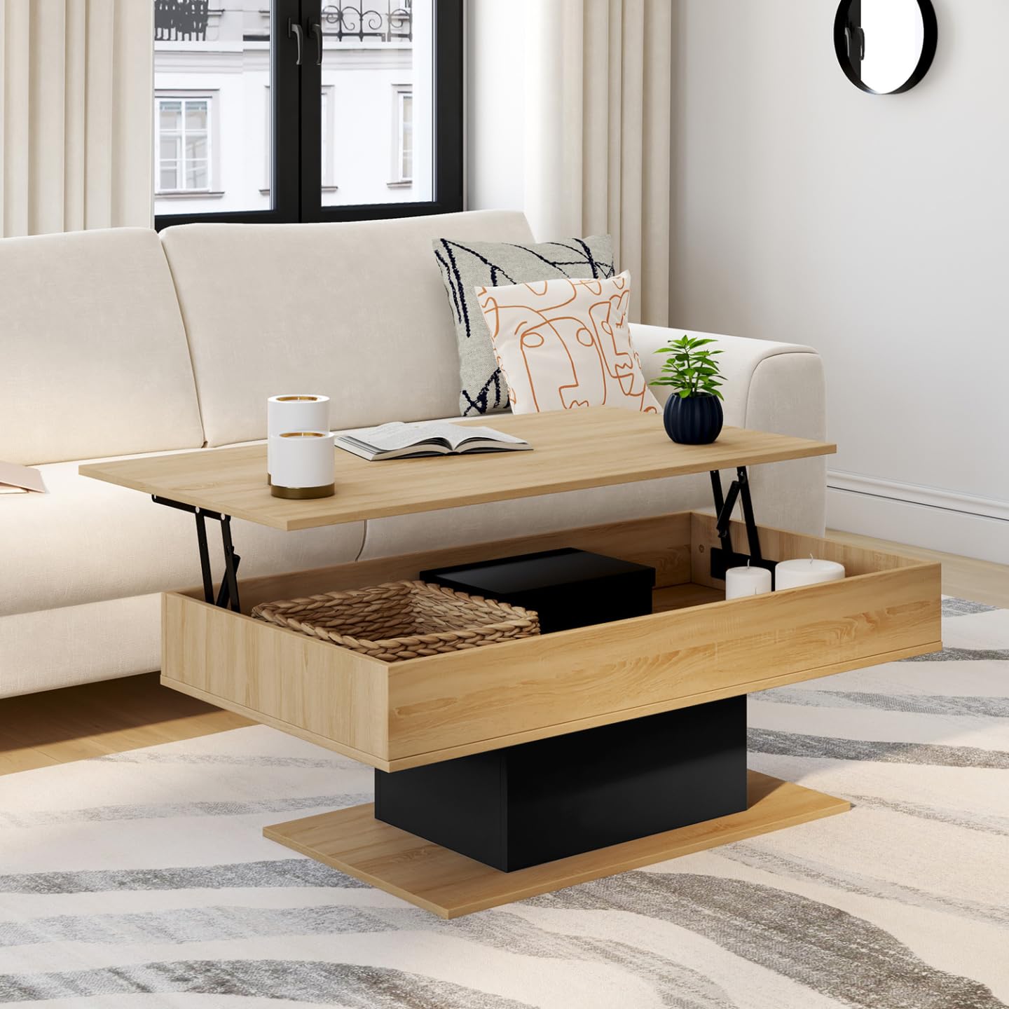 IDMarket - Tavolino rettangolare alzabile in legno e nero EDEN