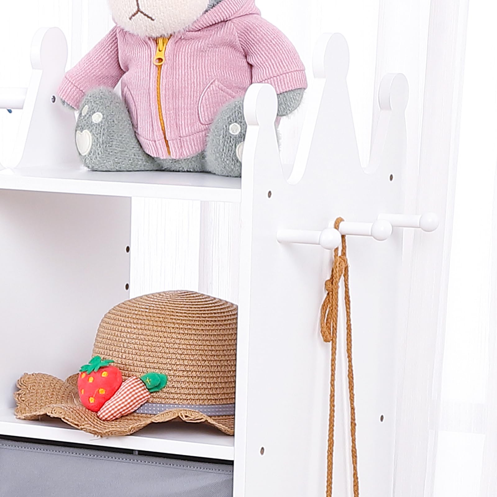 Mädchen Kinder-Kleiderschrank Dress-Up Garderobe aus Holz – Spiegel & Touch-Licht – offene Kleiderstange + Aufbewahrungsbox, fürs Kinderzimmer/Spielzimmer – Farbe: Pink | Farbe: pink