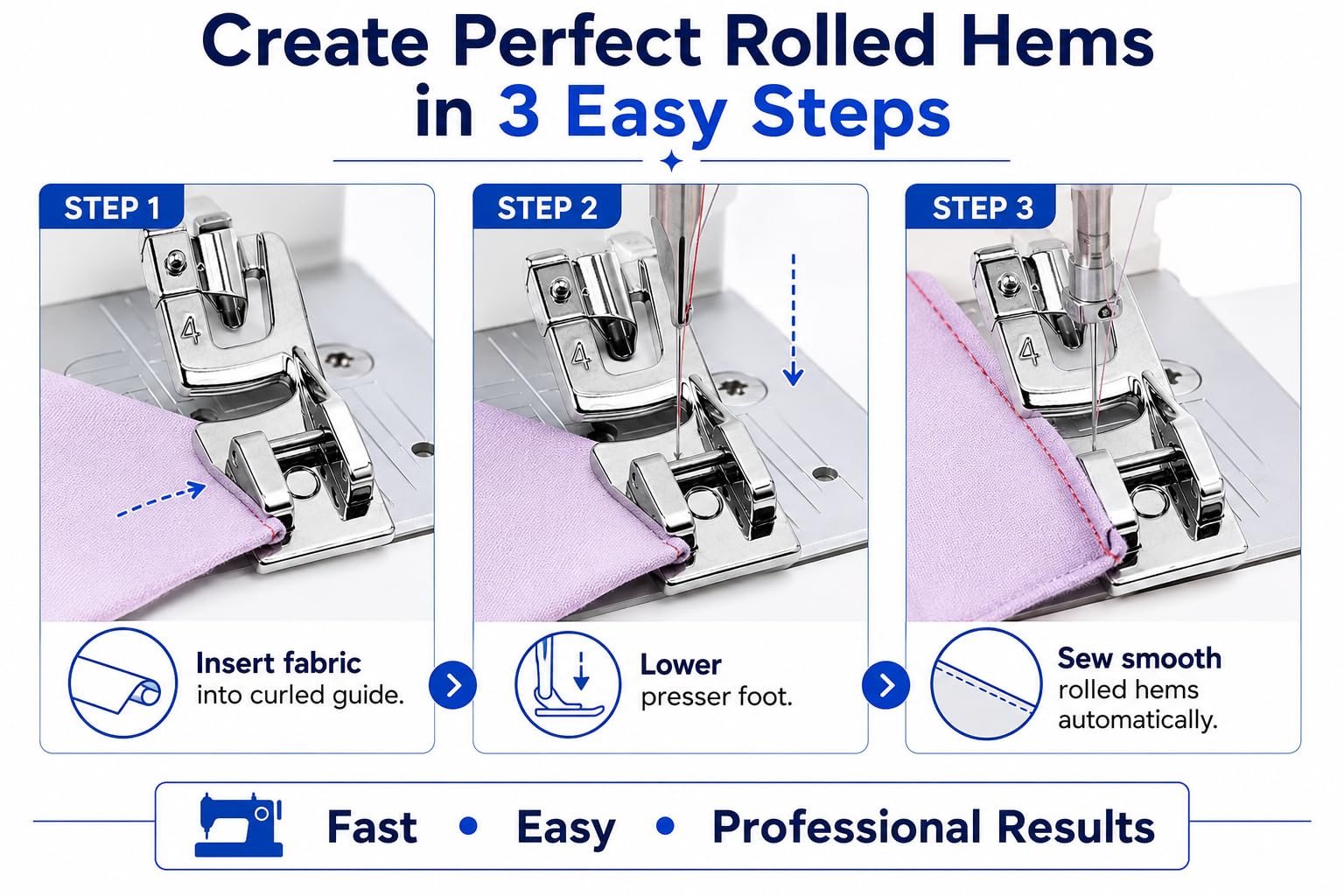 ZENITH Rolled Hem Presser Foot Set, 3 Pieces, 6mm/4mm/3mm — Amazon image 8