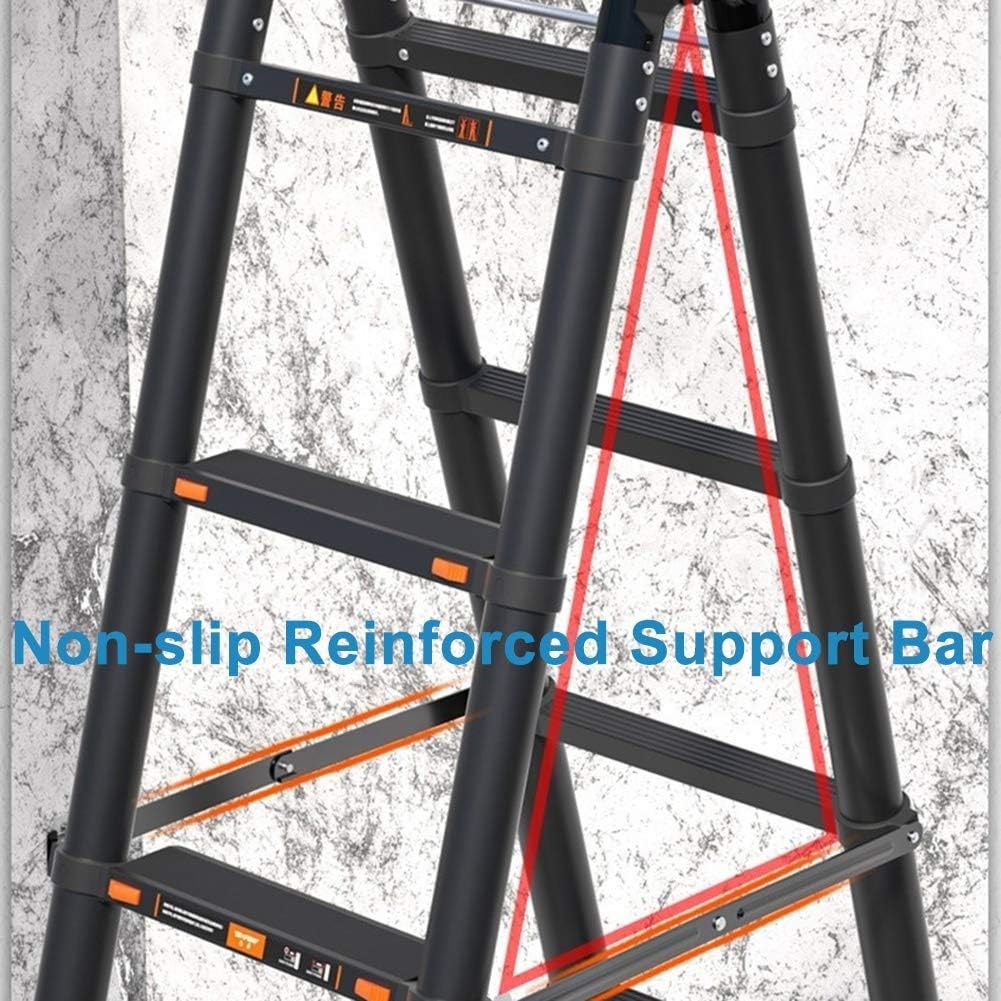 Telesladder 3.4M-7.4M Aluminum Extension Ladder with Stabilizer Bar Heavy-Duty 150kg Capacity Ideal for Roof and Household Use Black Color Durable and Versatile